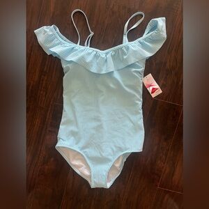 Lands End NWT LONG TORSO size 10 seersucker/ ruffle one piece women’s swimsuit